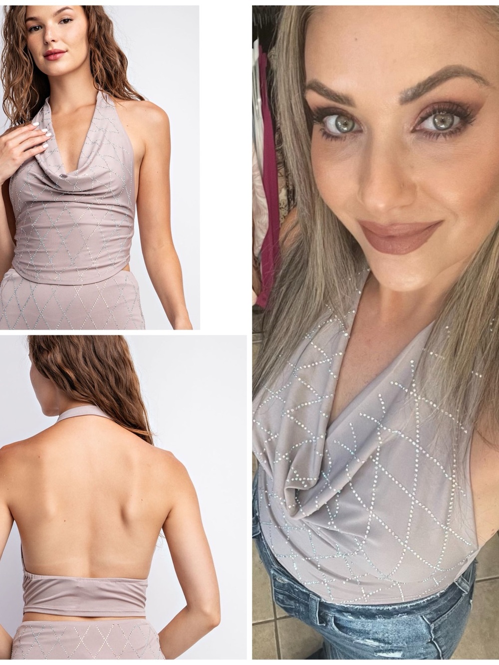 Diamond Pattern Rhinestone Halter Top - Picture 5 of 5